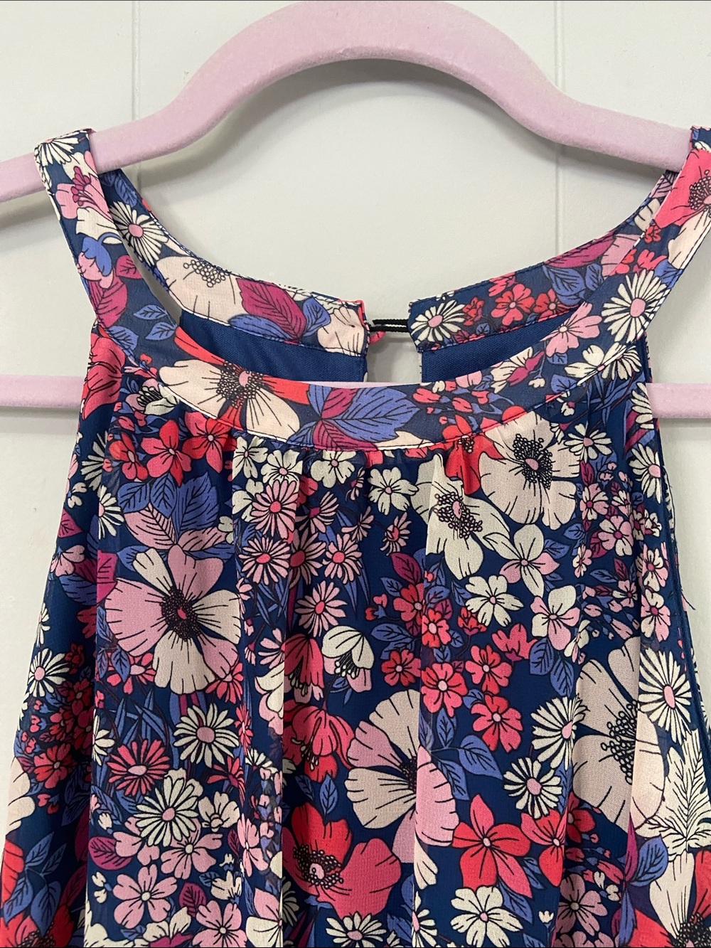 BCBG Paris Floral Navy Pink Cream Sleeveless Dress - Picture 4 of 9